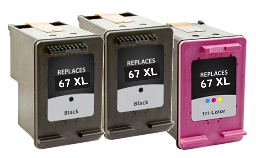 Remanufactured HP 67XL Combo Pack 2 Black and 1 Color (HP 3YM57AN 3YM58AN Combo Pack)