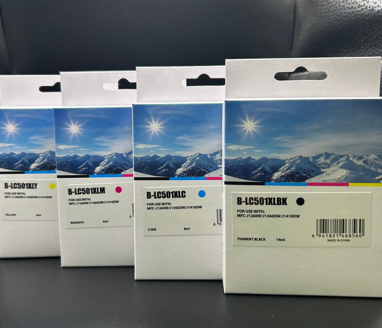 4-Pack Compatible for Brother LC501 LC501XL BK CMY ink cartridge for Brother MFC-J1260W MFC-J1360DW MFC-J1410DW Printer (Black,Cyan,Yellow,Magenta)