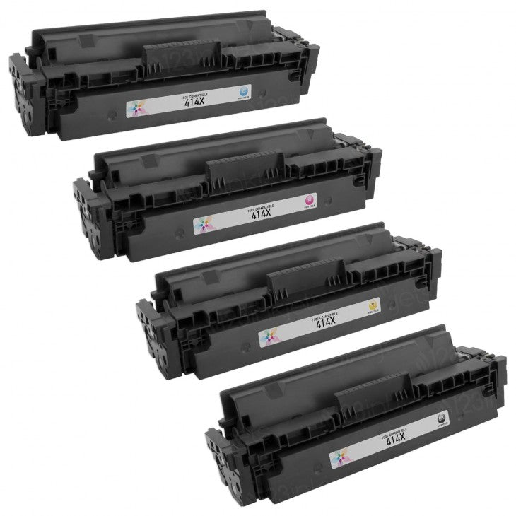 Premium Quality Black, Cyan, Magenta, Yellow High Yield Toner Cartridges compatible with HP W2020X, W2021X, W2022X, W2023X (HP 414X), with new chip