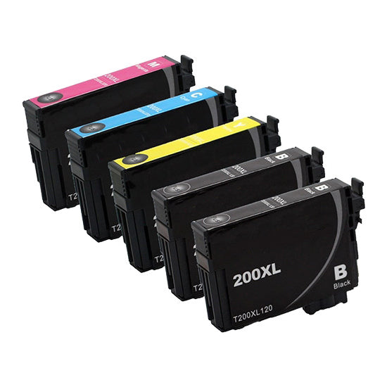 2 Black, 1 each Cyan, Magenta, Yellow High Capacity Inkjet Cartridges compatible with Epson T200XL120, T200XL220, T200XL320, T200XL420 (Epson 200XL)