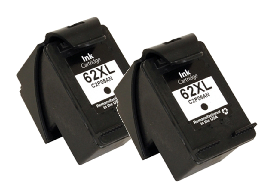 Remanufactured HP 62XL Black 2-Pack Ink Cartridges (HP C2P05AN Twin Black)