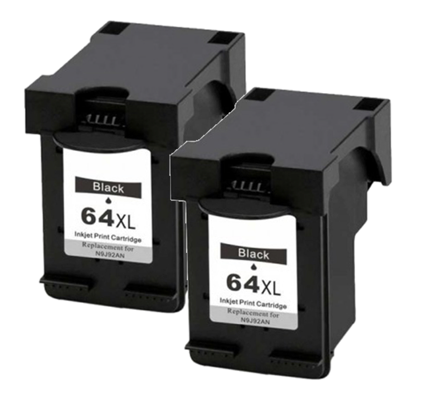 Remanufactured HP 64XL Black 2-Pack Ink Cartridges (HP N9J92AN Twin Black)