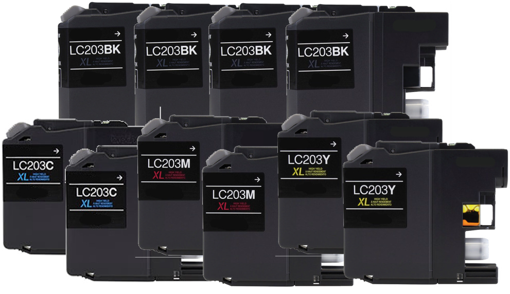 Compatible Ink Cartridge Replacement for Brother LC203 LC201 (4 BK, 2 Cyan, 2 Magenta, 2 Yellow, 10 Pack)
