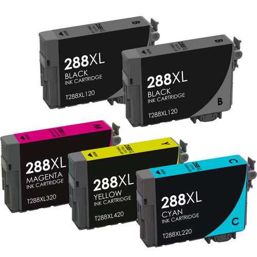 2 Black, 1 each Cyan, Magenta, Yellow High Capacity Inkjet Cartridges compatible with Epson T288XL120, T288XL220, T288XL320, T288XL420 (Epson 288XL)