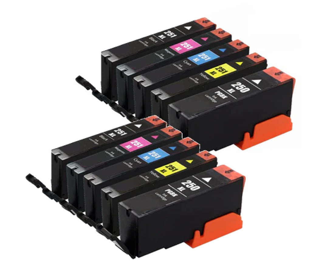 Canon PGI-250XL and CLI-251XL Compatible Cartridges; 10 Pack (2 each of pgi250xl, cli251xl BK/C/M/Y) Remanufactured or compatible