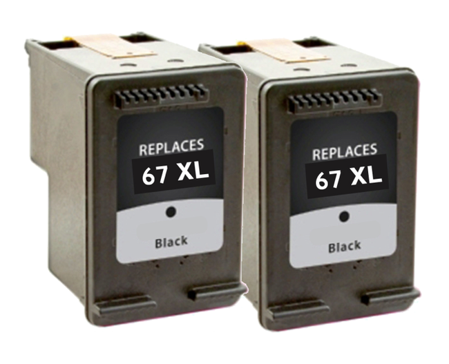 Remanufactured HP 67XL Black 2-Pack Ink Cartridges (HP 3YM57AN Twin Black)