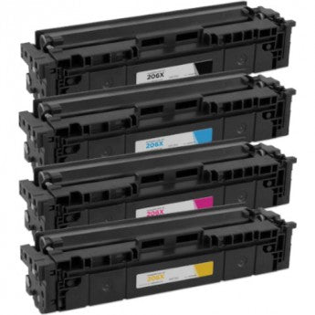 Premium Quality Black, Cyan, Magenta, Yellow High Yield Toner Cartridges compatible with HP W2110X, W2111X, W2112X, W2113X (HP 206X), with new chip