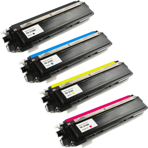 Premium Quality Black, Cyan, Magenta, Yellow Toner Cartridges compatible with Brother TN-210BK, TN-210M, TN-210C, TN-210Y