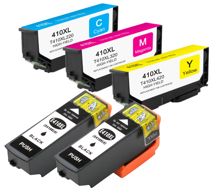 2x Black, 1 each Cyan, Magenta, Yellow High Capacity Inkjet Cartridges compatible with Epson T410XL020, T410XL220, T410XL320, T410XL420 (Epson 410XL)