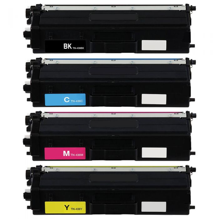 4-Pack Black, Cyan, Magenta, Yellow Super High Yield Toner Cartridges compatible with Brother TN-436 TN436