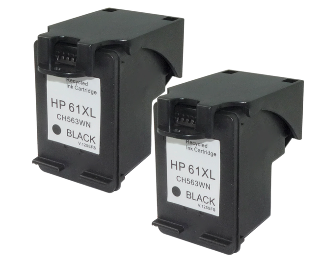 HP 61XL Black 2-Pack Ink Cartridges (HP CH563WN Twin Black) Remanufactured or compatible