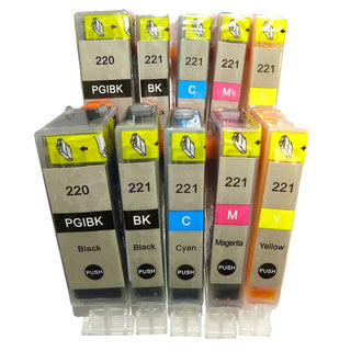 Canon PGI-220 & CLI-221 Set of 10 Compatible Ink Cartridges: 2 PGI-220 & 2 Each of CLI-221 CMYK
