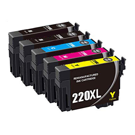 2 Black, 1 each Cyan, Magenta, Yellow High Capacity Inkjet Cartridges compatible with Epson T220XL120, T220XL220, T220XL320, T220XL420 (Epson 220XL)