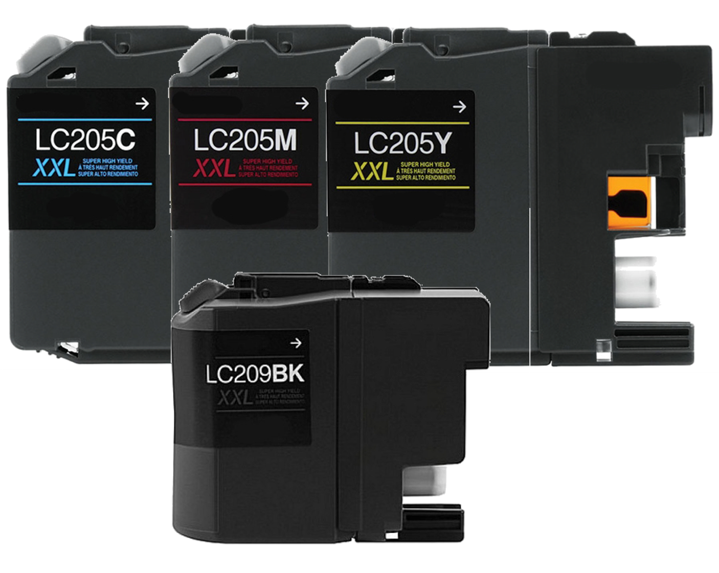 Compatible Brother LC209 / LC205 4-Set Ink Cartridges: 1 each of BK /C / M / Y