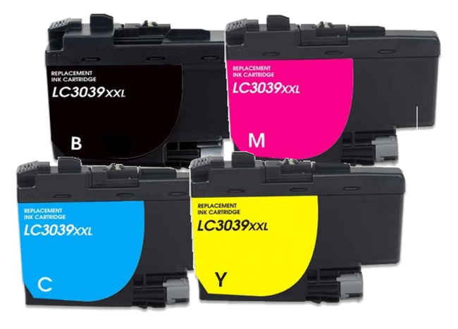 4-Pack Bk/C/M/Y Cartridges Replacement for Brother LC3039 XXL / LC-3039BK
