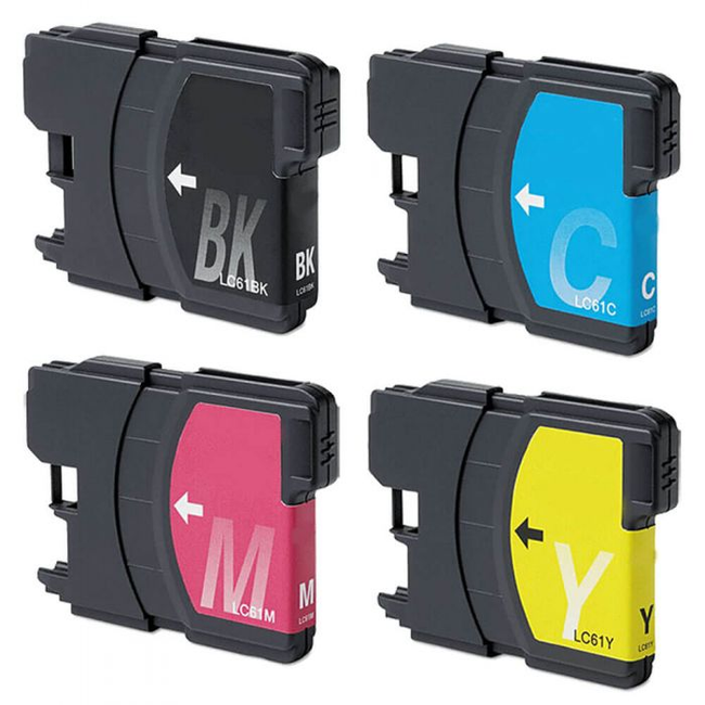 Compatible Brother LC61 4-Set Ink Cartridges: 1 each of BK /C / M / Y