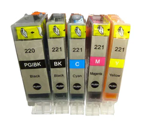 Canon PGI-220 & CLI-221 Set of 5 Compatible Ink Cartridges: 1 PGI-220 & 1 Each of CLI-221 CMYK