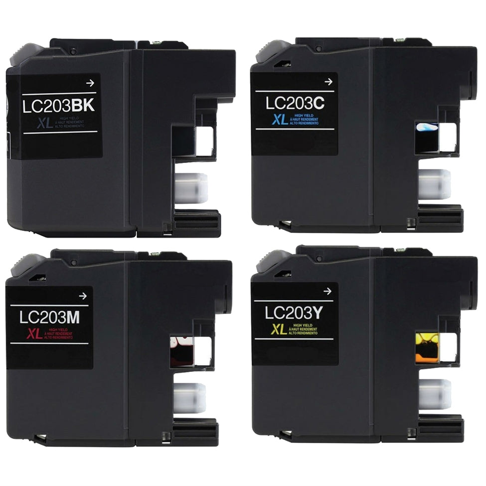Brother LC203 Ink Cartridges 4-set (1 of Each BK/C/M/Y) Compatible